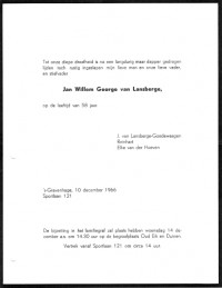 Overlijdensbericht Jan Willem George van Lansberge (1908-1967)